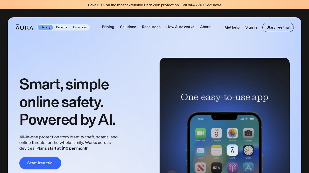 Aura homepage screenshot