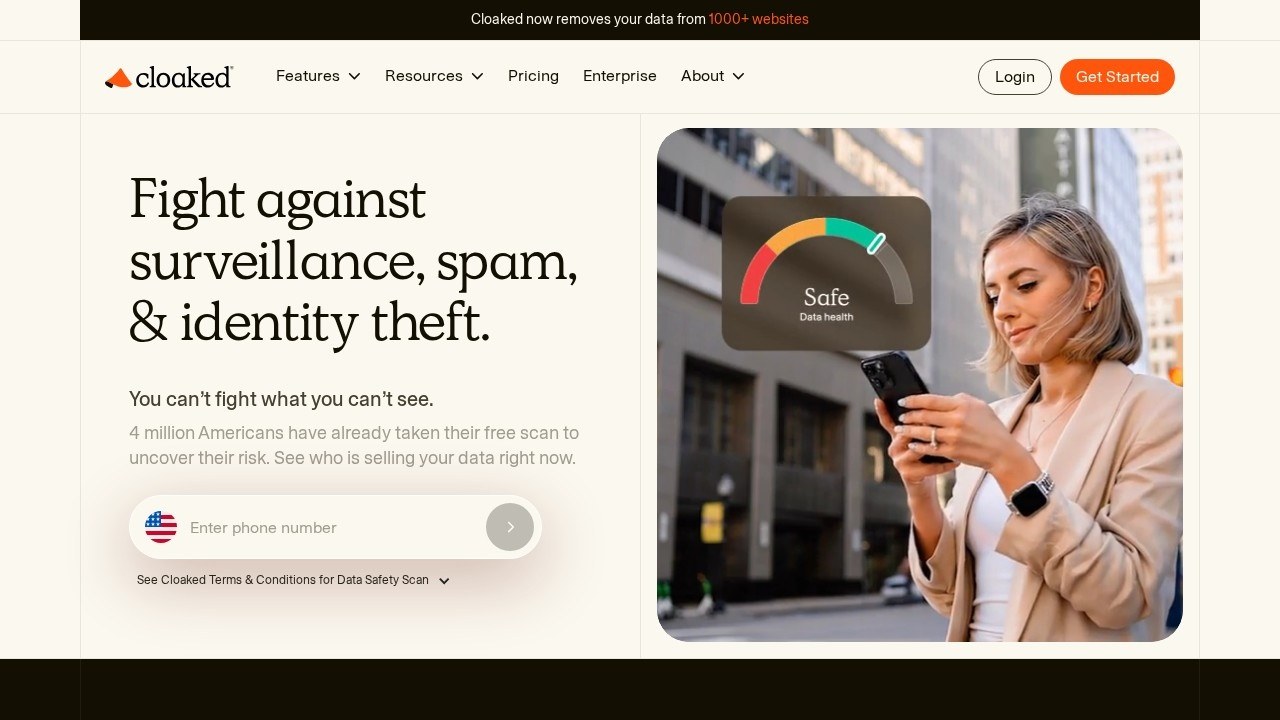 Cloaked homepage screenshot